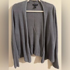 Eileen Fisher Gray Ribbed Organic Linen & Cotton Open-Front Cardigan - Large